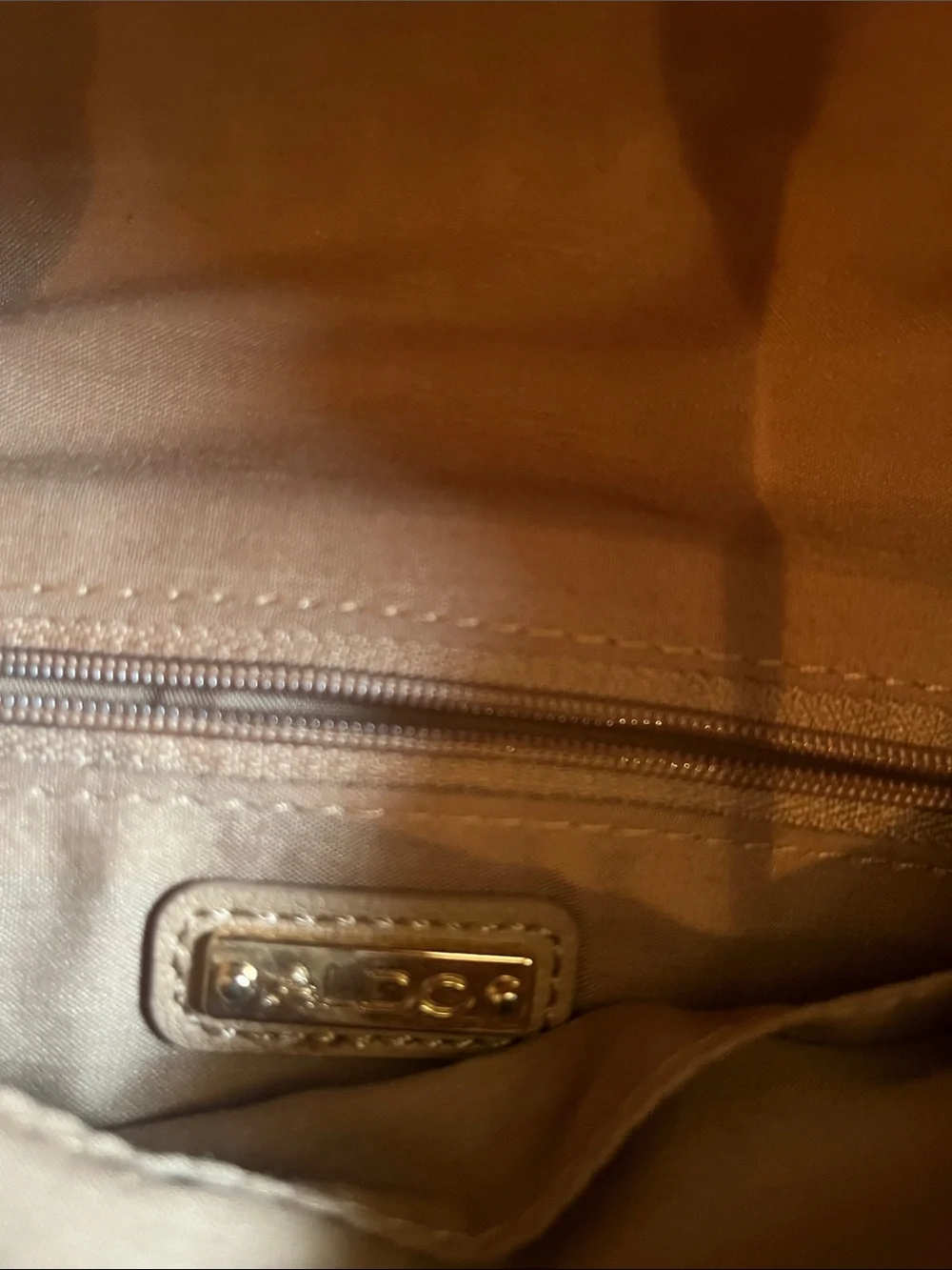 Tan Laser-Cut Foldover Clutch with Gold Chain